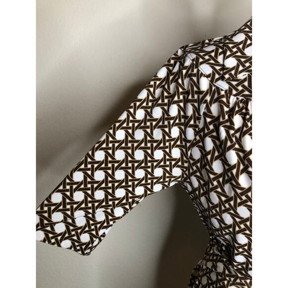 Talbots Faux Wrap Dress in Brown and White Weave Print Retro US 4 - Picture 13 of 16